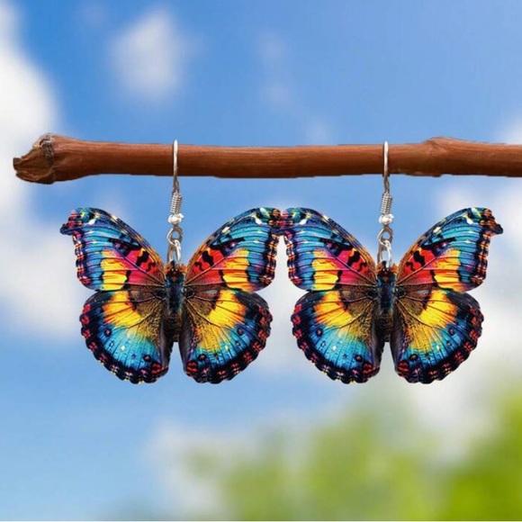 Jewelry - Blue and Yellow Butterfly Acrylic Earrings